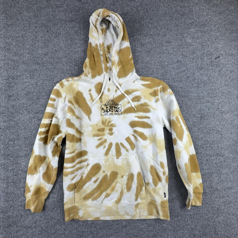 Vans Hoodie Mens Small Beige Tie Dye Off The Wall‎ Graphic Logo Fleece Pullover